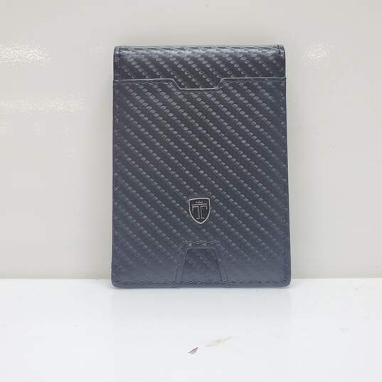 Travando Men's Black Embossed Leather Bifold Wallet W/Money Clip image number 2