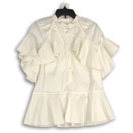 Womens White Flutter Sleeve Half Button Peplum Hem Blouse Top Size 6