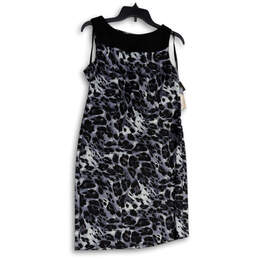 NWT Womens Black Gray Animal Print Sleeveless Back Zip Sheath Dress Sz 12P
