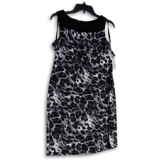 NWT Womens Black Gray Animal Print Sleeveless Back Zip Sheath Dress Sz 12P image number 1