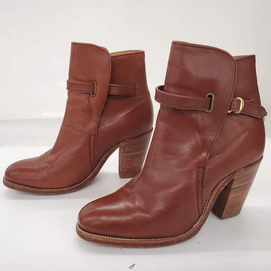 Vintage 1980s FRYE Women's Mahogany Brown Belted Ankle Boots Size 6.5B image number 1