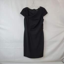 Tahari Black Ruched Asymmetrical Collar Midi Sheath Dress WM Size 10 NWT alternative image