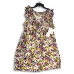 NWT Sophia Womens Lavender Floral Ruffle V-Neck Knee Length A-Line Dress Size 16