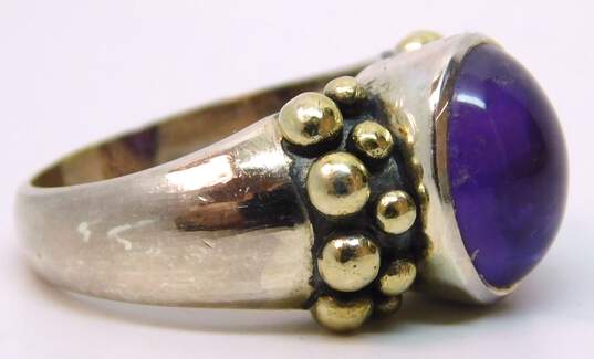 Artisan Two Tone Sterling Silver Amethyst Cabochon Dotted Ring 9.5g image number 5