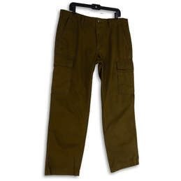 Womens Green Flat Front Slash Pocket Straight Leg Cargo Pants Size 36/32