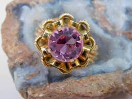 Vintage 14K Yellow Gold Pink CZ Solitaire Ring 3.8g