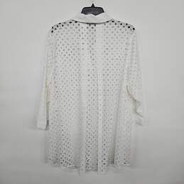 White Button Up Collared 3/4th Sleeve Blouse With Embroidery alternative image