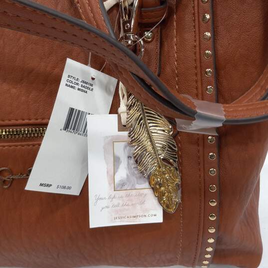 Jessica Simpson Misha Saddle Brown Faux Leather Tote Bag NWT image number 6