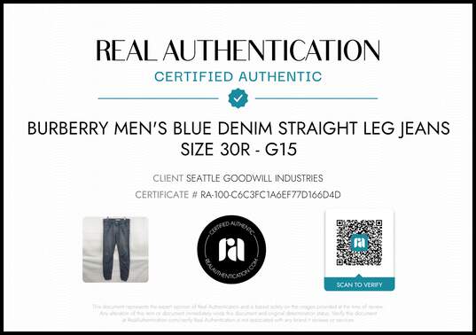 Burberry Men's Blue Denim Straight Leg Jeans Size 30R image number 2