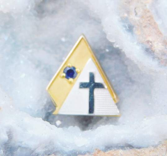 10K Two Tone Gold Blue Sapphire Cross Pin 1.6g image number 2