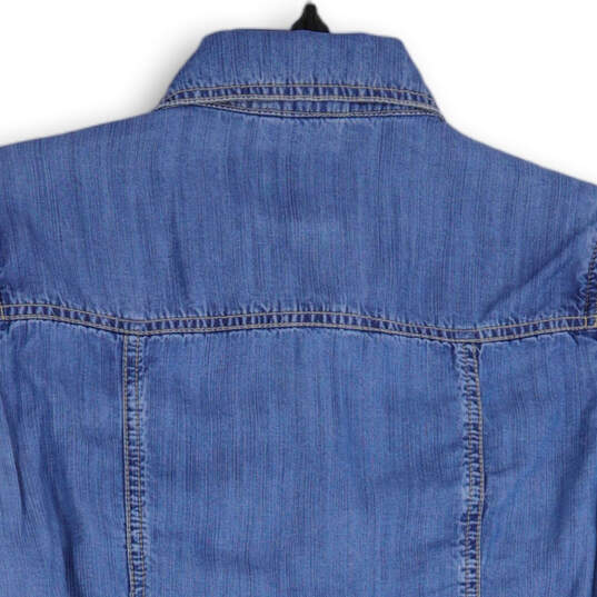 Womens Blue Denim Long Sleeve Spread Collar Button Front Jacket Size S image number 4