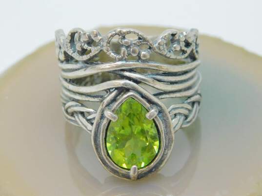 Or Paz Israel 925 Sterling Silver Peridot Wide Botanical Themed Band Ring 6.8g image number 1