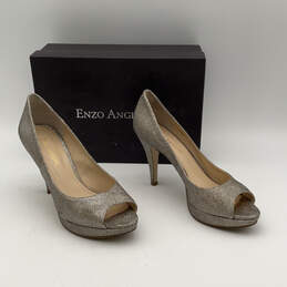 NIB Womens Gold Leather Peep Toe Slip-On Stiletto Pump Heels Size 7.5 M