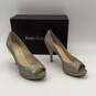 NIB Womens Gold Leather Peep Toe Slip-On Stiletto Pump Heels Size 7.5 M image number 1