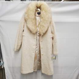 NWT Gallery WM's Ivory Cream Wool Blend with Faux Fur Coat Size M