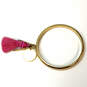 Designer J. Crew Gold Tone Pink Tassel Charm Beaded Classic Bangle Bracelet image number 3