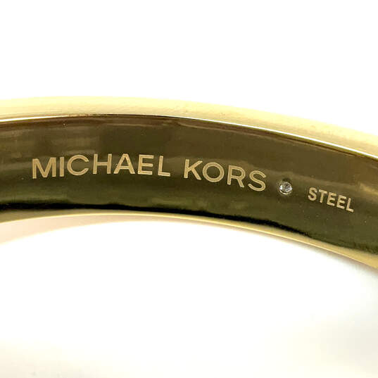 Designer Michael Kors Gold-Tone Pave Crystal Fulton Hinged Bangle Bracelet image number 5