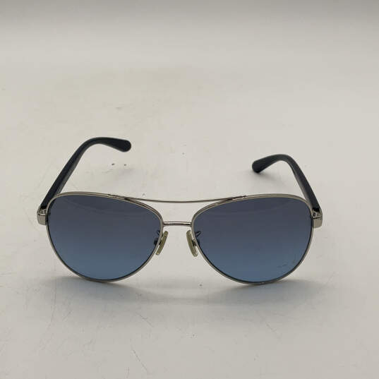 Mens Blue Silver Metal Full Rim Blue Lens Aviator Sunglasses With Case image number 2