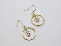 10K Gold Amethyst Heart Dangle Charm Circle & Cubic Zirconia & Garnet Drop Earrings Variety 1.4g alternative image
