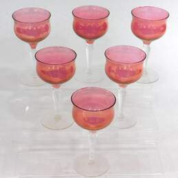Set Of 6 Vintage MCM Mid Century Modern Cranberry Glass Cordial Glasses