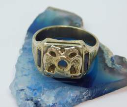 Men's Vintage 14K White Gold Sapphire Art Deco Ring Setting 9.8g