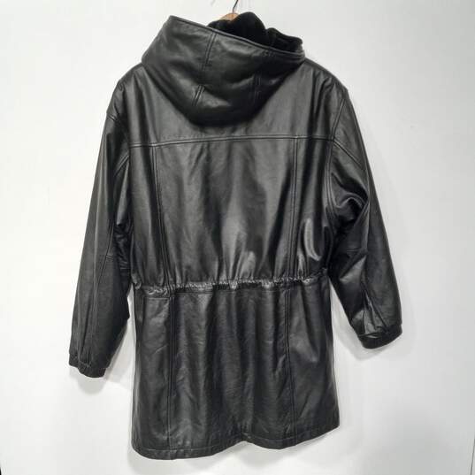 Wilson's Black Leather Long Hooded Coat/Jacket Sie XL image number 2