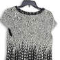 Womens Black White Printed Round Neck Cap Sleeve A-Line Dress Size 12 image number 4