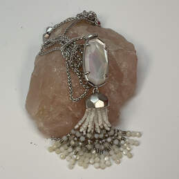 Designer Kendra Scott Silver-Tone Crystal Stone Tassel Pendant Necklace
