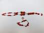 Artisan 925 Faux & Composite Coral & Bar Beaded Lariat Necklace & Matching Bracelet Set 56.2g image number 5