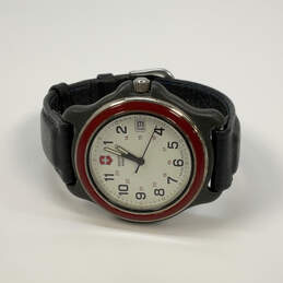 Designer Swiss Army Silver-Tone Red Bezel Round Dial Analog Wristwatch