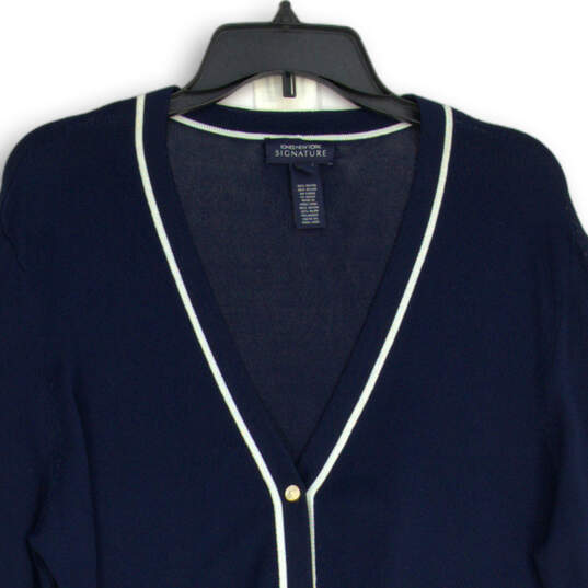 Womens Navy Blue Knitted V-Neck Button Front Cardigan Sweater Size Large image number 3