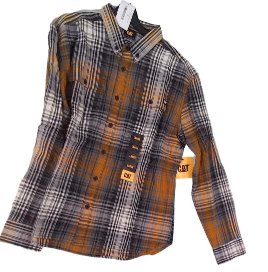NWT CAT Mens Multicolor Plaid Long Sleeve Collared Casual Button Down Shirt Size L image number 1