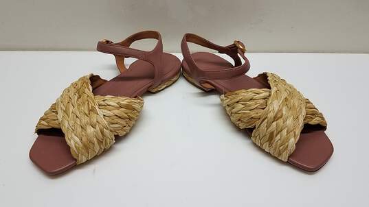 Buy the TORY BURCH Kira Sandals Woven Raffia Leather Ankle-Strap Flats Shoes  Sz 8M | GoodwillFinds