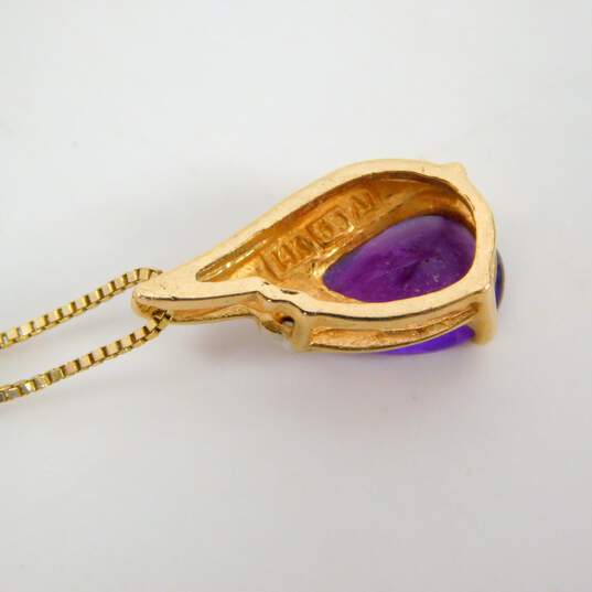 14K Yellow Gold Teardrop Amethyst Round Diamond Accent Pendant Necklace 2.2g image number 4