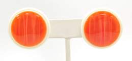 VNTG Mid Century Red, White & Orange Button Clip Earrings alternative image