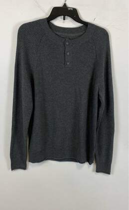 NWT Lucky Brand Mens Gray Ribbed Long Sleeve Quarter Button-Up Sweater Size L