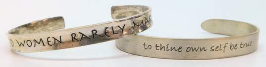 Artisan 925 Well Behaved Women & To Thine Self Be True Quotes Stamped Cuff Bracelets Set 31.5g image number 2