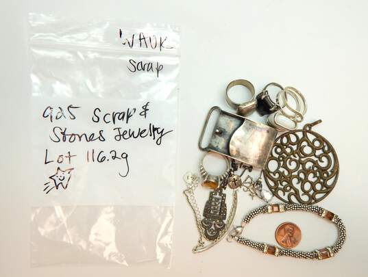 116.2g 925  Scrap & Stones Jewelry Lot image number 3