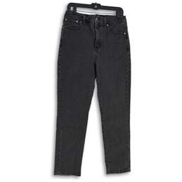Womens Black Denim Dark Wash 5-Pocket Design Straight Leg Jeans Size 29
