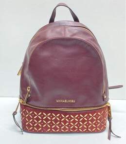 Michael Kors Rhea Floral Burgundy Studded Leather Backpack Bag