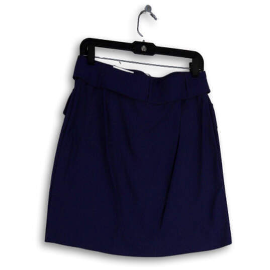 NWT Womens Blue Flat Front Button Pockets Belted Mini Skirt Size Medium image number 2