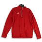 Mens Red Mock Neck Long Sleeve Quarter Zip Pullover Activewear Jacket Sz M image number 1