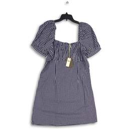 NWT Womens Blue White Check Short Sleeve Square Neck Mini Dress Size Large
