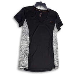 Womens Black Gray Live Limitless Short Sleeve V-Neck Pullover T-Shirt Sz M