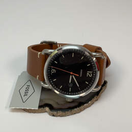 Designer Fossil FS-5328 Silver-Tone Brown Leather Strap Analog Wristwatch