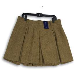 NWT Womens Brown Herringbone Pleated Side Zip Short A-Line Skirt Size 14