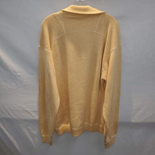 Tommy Bahama 1/4 Zip Yellow Cotton Pullover Sweater Size XL image number 2