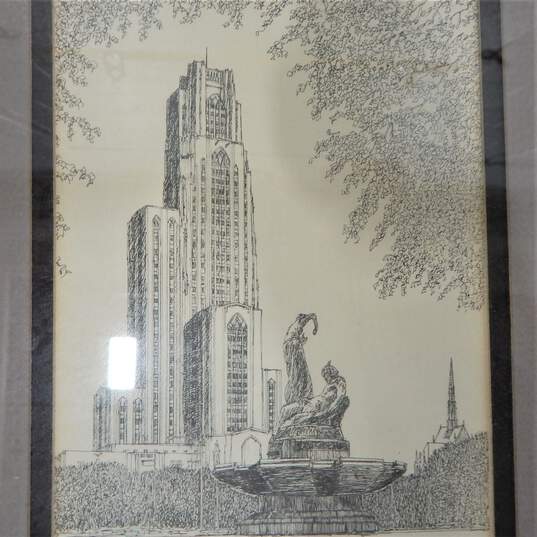 Nevin Robinson Cathedral of Learning Pittsburgh PA Sketch Signed image number 3