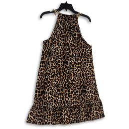 NWT Womens Black Brown Animal Print Halter Neck Pullover A-Line Dress Sz XL alternative image