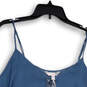 NWT Women Blue Sequin Pleated Front V-Neck Spaghetti Strap Tank Top Sz XXL image number 3